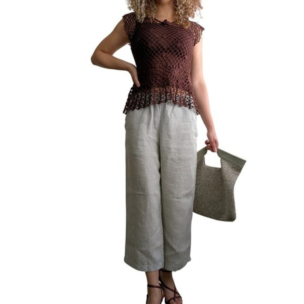 Cynthia Rowley Earthy Polished Sage Green 100% Linen Wide Leg Pants